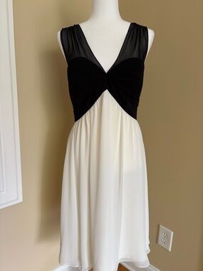 White House Black Market Black and Cream Sleeveless V-Neck Midi Dress